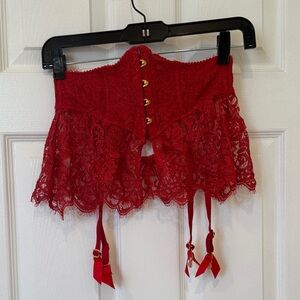 Agent Provocateur Kateryna Red Lace waspie with Gold Buttons